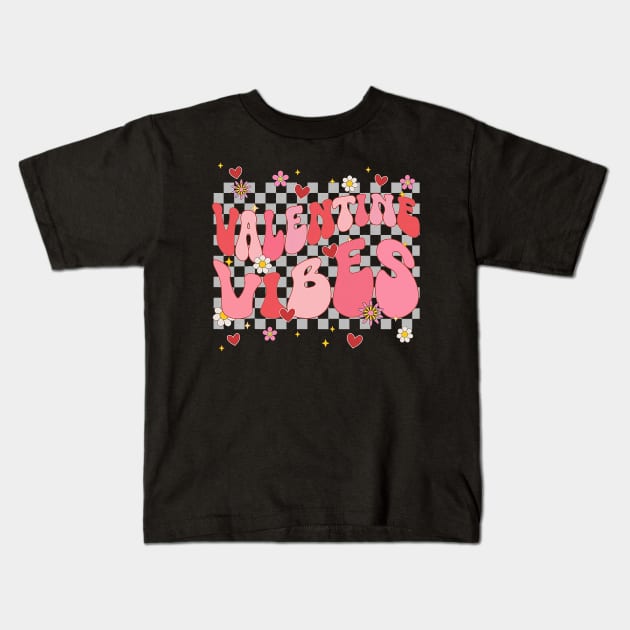 Groovy Checkered Valentine Vibes Valentines Day Womens Girls Kids T-Shirt by Neldy